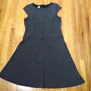 Anne Klein Polka Dot A Line Dress Cap Sleeves Size 14 Workwear Travel